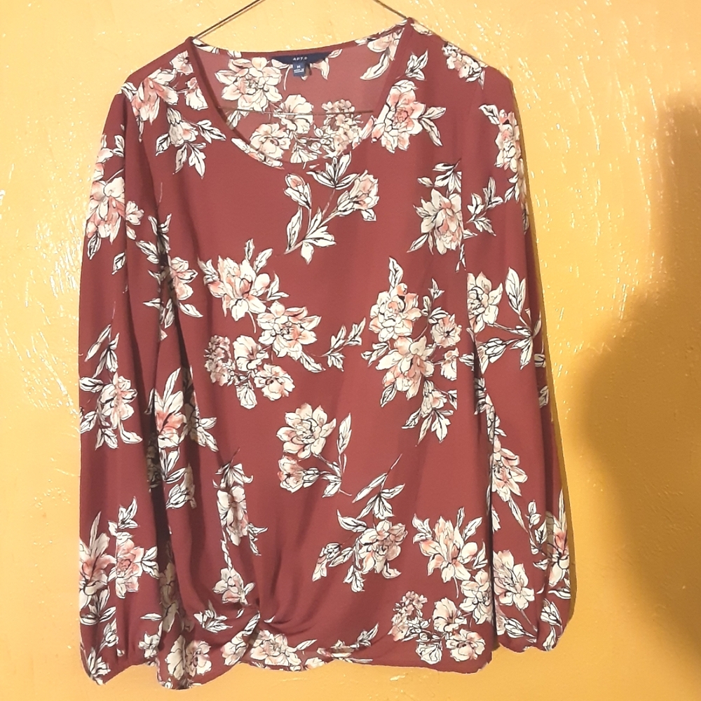 Apt. 9 Burgundy Floral Blouse Size Medium